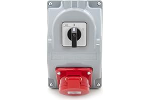 ELS Elektrotechnika Kombi Wandsteckdose CEE 16A/400V mit Schalter 0-1, Aufputzmontage, IP 44. Steckdosenverteiler Baustromverteiler Verdrahtet, Anschlußfertig für Garage, Werkstatt, Fabrik