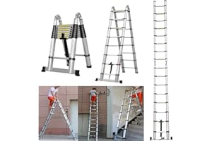 AUTOFU Telescopic Ladder 12.5FT/6.25FT+6.25FT A-frame Aluminium Ladder 12 Steps Extend Ladder Portable Folding Multi-Purpose for Home Loft Office Roof Work DIY Builder Indoor Outdoor