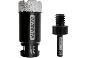 DKIBBITH 32mm Dry Diamond Core Drill Bits Tile Hole Cutter for Porcelain Ceramic Granite Marble Stone Vacuum Brazed Hole Saw with M14 Thread & 10mm Hex Adapter
