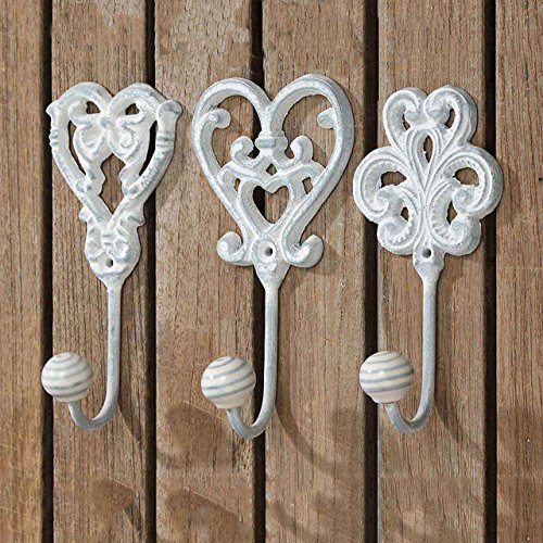 SIDCO ® 3er Set Garderobe Haken Shabby Keramik Eisen Wandhaken Kleiderhaken Vintage - 2