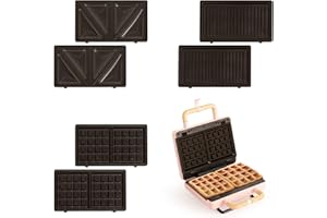 CREATE/STONE STUDIO/Sandwichera-Grill y gofrera doble rosa / 3 placas intercambiables: Grill, Gofre y Sandwich, antiadherente, apertura 100º, 2 rebanadas, autoapagado, retro, 800W
