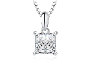 JewelryPalace Princess Cut 1ct Moissanite Kedjehänge, Brudsmyckesset, Halsband För Damer Silver 925 Collier Ladies Med Sten