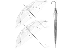 Hestya 2 Pcs Clear Wedding Umbrella See Through Stick Umbrella Dome with White Handle for Unisex Brides Men Women