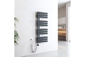 EMKE Toallero electrico baño con Termostato de Elemento Calefactor, 1041x400mm 400W Radiador toallero con Barra Calefactora con Temporizador, Antracita