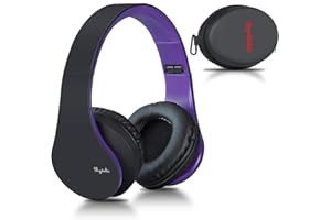 Rydohi Wireless Bluetooth Headphones Over Ear, Hi-Fi Stereo Headset with Deep Bass, Foldable and Lightweight, Wired and Wireless Modes Built in Mic for Cell Phones, TV, PC and Traveling (Black-Purple)