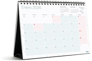 Miquelrius - Calendario 2026 de sobremesa Lovely, Organizador anual A5: 210 x 148,5 mm, Espacio para anotar, Planificador 12 meses, Espiral doble, Español, Incluye adhesivos, Colores pastel
