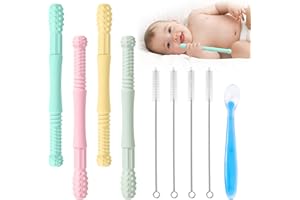 AULESE Rurka do gryzienia dla niemowląt, 9-częściowy zestaw silikonowych przyrządów do ząbkowania dla niemowląt, bez BPA, zabawka do gryzienia dla niemowląt, z łyżeczką, chłodząca zabawka do gryzienia, dla