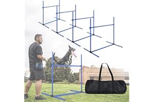 NAIZY Zestaw 4 płotków Agility Slalom dla zwierząt domowych, z regulacją wysokości, zestaw drążków treningowych dla psów, kotów, trening warunkowy, siła skoku, ruchliwość – niebieski
