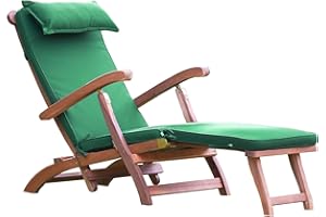 PTSUKER Foldable Wooden Sun Lounger with Cushioned Seat Adjustable Backrest & Footrest - Weather-Resistant Acacia Wood Recliner Chair for Garden, Patio & Poolside, Ergonomic Armrests & Space-Saving Design