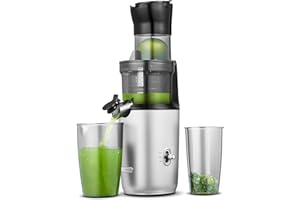AMZCHEF Extracteur de Jus Fruit Entier 80MM - Centrifugeuse Sans BPA 200W, Tarière Améliorée, Filtre Double Couche, Moteur Silencieux - Argent