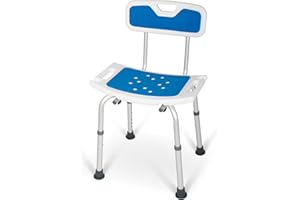 Dunimed - Sgabello da doccia, regolabile in altezza, antiscivolo, 39 – 52 cm (Con cuscini antiscivolo)