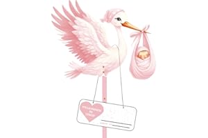 SUNSHINE SMILE Klapperstorch Set zur Geburt Baby,83 cm hoch Babystorch,Großer niedliche Holz Klapperstorch für Baby,Beidseitig Bedruckt,Geburtsstorch inkl,Holzstab+ Namensschild Grußkarte