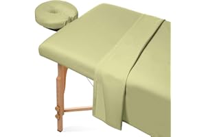 Saloniture 3-Piece Microfiber Massage Table Sheet Set - Premium Facial Bed Cover - Includes Flat and Fitted Sheets with Face Cradle Cover - Sage Green