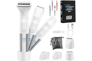 Fresion 3 en 1 Rasoir Electrique Femme - IPX4 étanche Tondeuse Bikini Femme,Epilateur Visage Femme,Tondeuse Femme Intime, Rasoir Femme est Livré avec une Base de Chargement&USB& un écran LED