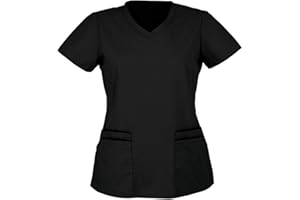 TOPASSION Womens Beauty Uniform Tunic V Neck Solid Color Short Sleeve Healthcare Carers Tunic Uniform Tops Doctors Tops Hospital Work Shirt Nursing Working Uniform Workwear