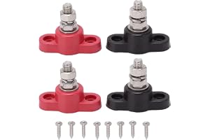 Walfront 4 St Batterikraftfördelningsplintar Röd Svart Enkelbult Jordisolerad Kopplingsstolpe 12V 24V för Bil