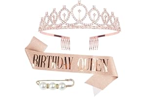 Idealead Kit de Couronne Anniversaire Birthday Queen, Echarpe ​Anniversaire Diademe Accessoire Anniversaire Très Approprié pour Décoration Cadeau Costume d’Anniversaire Fille
