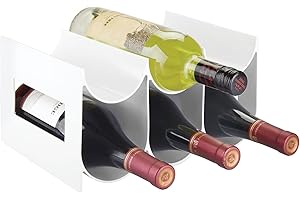 mDesign Práctico Estante para Botellas de Vino – Botelleros para Vino y Otras Bebidas para Guardar hasta 6 Unidades – Vinoteca de plástico de pie – Blanco