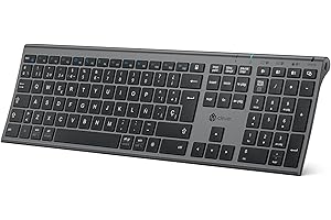 iClever Teclado Bluetooth BK23-QWERTY Español Teclado Inalámbrico para Mac con Batería Recargable Tamaño Completo Dedo Multidispositivo Multi-OS Gris Negro