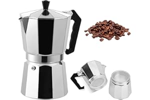 FUOBECIE Stovetop Coffee Maker, 6 Cup 10 Oz Aluminium Italian Espresso Maker, Moka Coffee Pot for Classic Espresso with Heart Patterns, Espresso Cup Moka Pot Espresso Coffee Maker Brewer Percolator-Silver