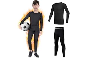GIYIM Kids Base Layer - Fleece Lined Athletic Kids Thermal Base Layer Set, Warm Football Skins Long Sleeve Top and Leggings Compression Set, Reflective Line Thermal Underwear Kids for Biking, Ski & Running