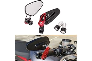 MISS MOLY Motocicleta Espejos Laterales de Extremo de Barra,7/8 "22 mm Aleación de Aluminio Espejos Retrovisores del Manillar para Scooter Cruiser Sport Bike(Rojo)