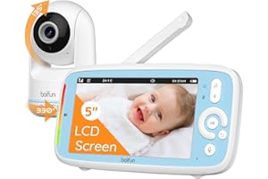 Boifun Babyphone Camera sans WiFi ni Ondes 5" 720P IPS (Modèle Amélioré), Vision Nocturne Infrarouge Invisible, Camera Bebe 360°, Batterie Longue Durée 24h, Portée Longue Distance, Audio Clair