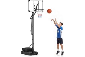 COSTWAY basketkorg utomhus, 215–260 cm justerbar i höjd | Basketställ med hjul, korgsystem med viktpåse och påfyllningsbar bas, basket bärbar för garage, uppfarter