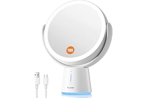 Auxmir Miroir Maquillage Lumineux Grossissant 10X/1X, Miroir de Maquillage Double Face 2500mAh Rechargeable, Miroir Cosmétique LED Réglable en 5 Niveaux de Luminosité, Miroir de Table sur Pied