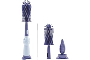 Clundoo Spazzola per Biberon, 3 in 1 Spazzola per la Pulizia di Biberon e Ciuccio, Senza BPA, Adatto per Capezzoli e Biberon, con Spazzola Morbida (Blu)