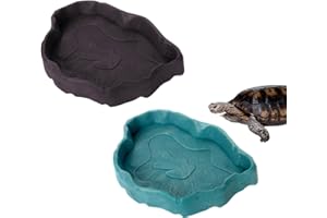 UEKPDM Tortoise Water Bowl,2 pcs Reptile Growth Reptile Water Dish Food Bowl Set,Food Feeder Bowl Resin Reptile Bowl for Pet Tortoise Lizard Frog Gecko Snake Chameleon,Safe and Non-toxic