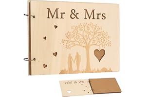 HONMOK Mr & Mrs Libro de Visitas de Boda 26cm 40 Páginas Madera Álbum de fotos en Boda grabado Libro de firmas bodas Libro de Recuerdos de Boda Recuerdo memoria aniversario DIY Invitado regalo Pareja