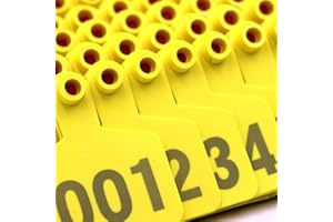 KaDdu 100pcs Livestock Ear Tags,001-100/101-200/201-300/301-400/401-500 Identification Numbered Animal Ear Tag for Cows Cattle Goats Pigs 1-100 yellow