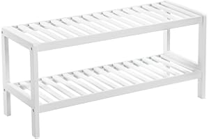 ‎SONGMICS SONGMICS Schuhregal aus Bambus, Schuhablage mit 2 Ebenen, Schuh-Organizer, Regal für Schuhe, Pflanzen, Bücher, Wohnzimmer, Flur, Schlafzimmer, Badezimmer, 26 x 70 x 33 cm, weiß LBS02WT
