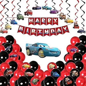 Party Propz Car Theme Decoration for Birthday Combo - 65Pcs Kit for Boys - Birthday Decoration for Boys Theme/ Happy Birthday Decoration Kit for Boy