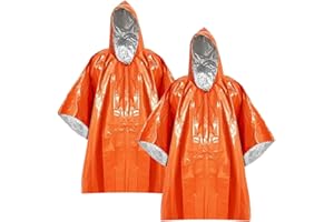 Bojueshaw 2pcs Emergency Survival Ponchos,Thermal Mylar Blankets with Hood,Waterproof,Windproof & Heat Retaining for Outdoor,Hiking,First Aid Kits