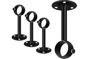 TOKPLNU Ceiling Curtain Pole Brackets, Heavy Duty Metal Curtain Rail Brackets, Stainless Steel, 25mm Black Curtain Rod Holder for Wardrobe Flange Closet Pole Socket
