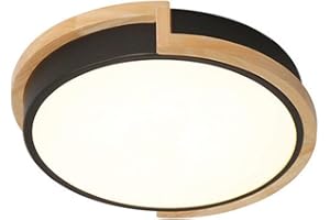 BigPinwheel Nordic Modern LED Ceiling Light with Rubber Wood,Minimalist Colorful Macaron Creative Round Ceiling Lamp with 3 gear dimming for Bedroom, Bathroom, Dining room, Living room (black, 53cm)