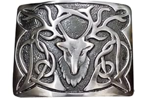 IMPERIAL KILT PRODUCTS Mens Scottish Kilt Belt with Buckle Stag Head Antique Silver Finish/Highland Kilts Dress Buckles Celtic Knot Matilice Made of Pewter