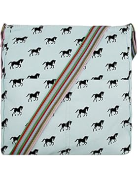 Miss Lulu Damen Schultertasche Canvas Pferd L1104H (Hellblau Pferd)