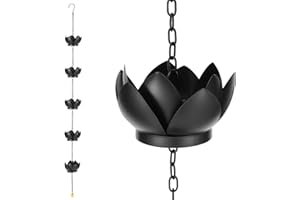 Guniata Regenkette,Dachrinnenkette Regenablaufkette mit S-Haken,Regenkette Ablaufkette,Längenverstellbar,Regenkette mit Seerosen-Imitation,für Außenbereich,Haus,Gartendekoration(schwarz)