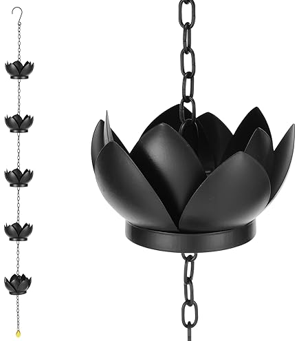 HynJGih Regenkette Schwarz Lotus-Design | 2.6m Für Dachrinnen & Garten