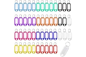 FLZONHUT 50pcs Llaveros con Etiqueta,Etiquetas para ID Nombre,llavero con Tarjeta de Reemplazable, para Oficina y el Hogar, Etiqueta para Equipaje, Etiqueta para Mascotas(10 colores)