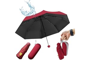 UHETLET Mini Paraguas Plegable con Protección UV 50+ y Antiviento, Paragua Plegable Pequeño con 8 Varillas, Unisex Paraguas Compacto de Viaje Ligero - Portátil en Estuche