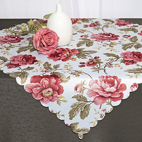 Tischdecke / ROSEN-DRUCK Motiv mit Muschelborte / 80x80 cm