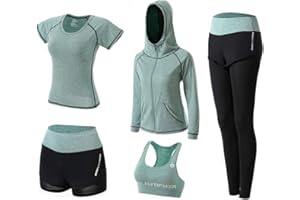 DJKTTMKW abbigliamento sportivo donna, 5 pezzi tute da ginnastica completo sportivo fitness donna tuta sportiva palestra jogging yoga gym