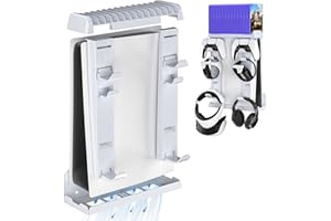 icyant PS5 Wall Mount 8 in 1 Wall Bracket for Playstation 5 PSVR2 Stand with 2 Detachable Controller Holder and Headphone Mount, Stable Playstation VR2 Holder for Display and Storage with 14 Game CD