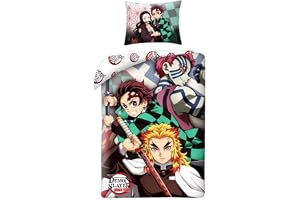 Demon Slayer sängkläder, vändbart påslakan 140 x 200 cm + örngott, 100 % bomull, med tanjirō Kamado och Kyōjurō Rengoku