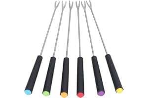 Uadme Hot Pot Fork, 6 PCS Stainless Steel Fork 9.1 Inch Color Coded Cheese Dessert Fruit with Heat Resistant Handle for Picnic Chocolate Fondue Roasted Marshmallow Meat