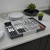 Deconox &Ccedil;ekmece İ&ccedil;i S&uuml;rg&uuml;l&uuml; &Ccedil;atal Kaşık ve Bı&ccedil;aklık Organizeri - Genişleyebilir Mod&uuml;ler Mutfak D&uuml;zenleyici (A&ccedil;ık 55 cm, Kapal